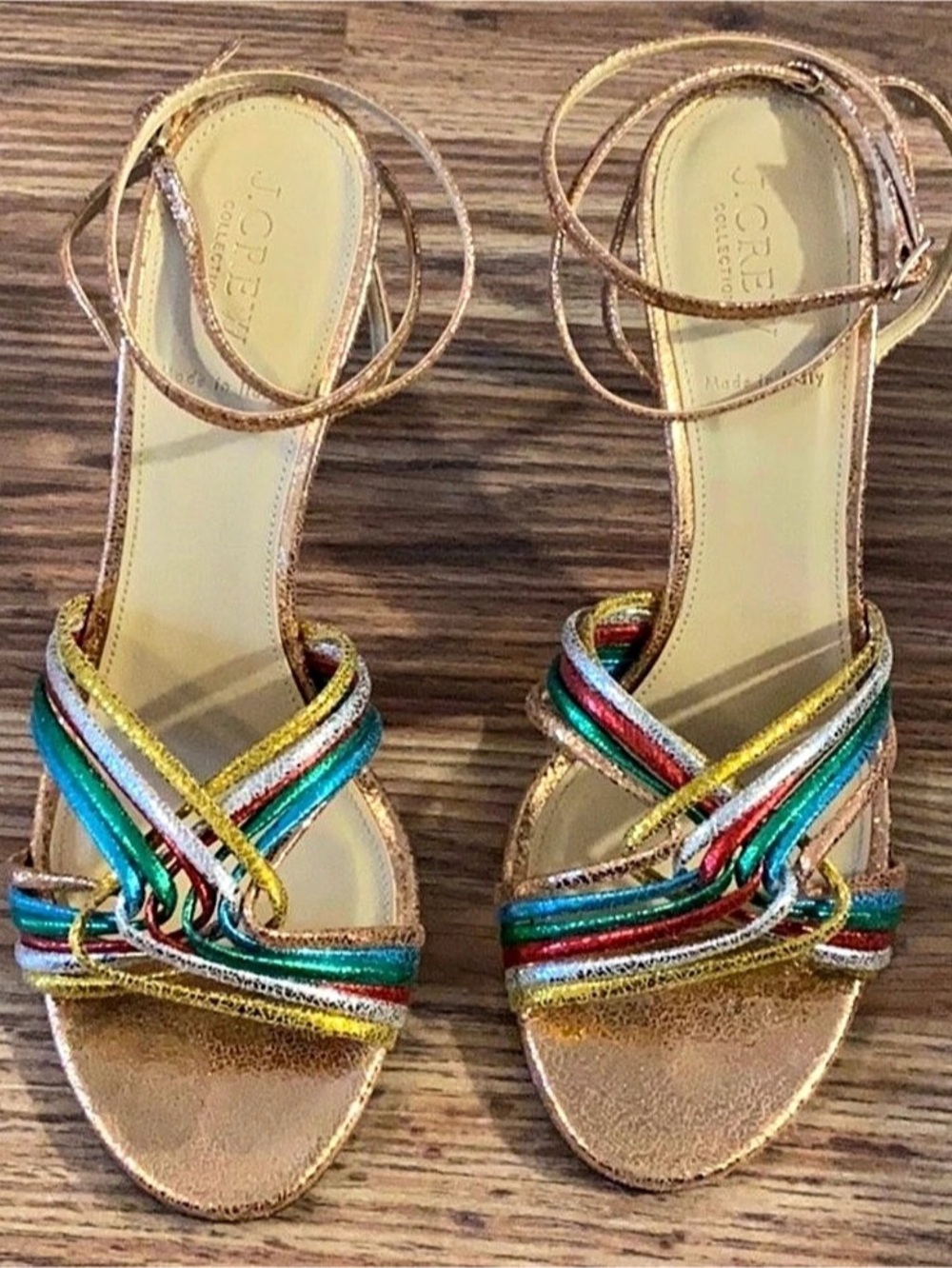 J. Crew Collection Metallic Multicolor Strappy Heels